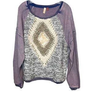 Pilcro Anabel Ikat Sweatshirt Purple Blue Textured Knit Pullover Slouchy XL